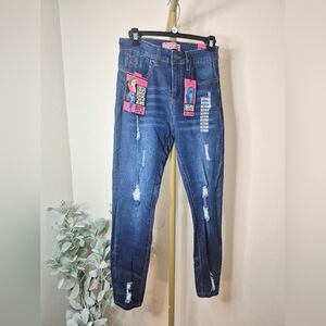 Wax Jean High-Rise Dark Blue Distressed Jeans